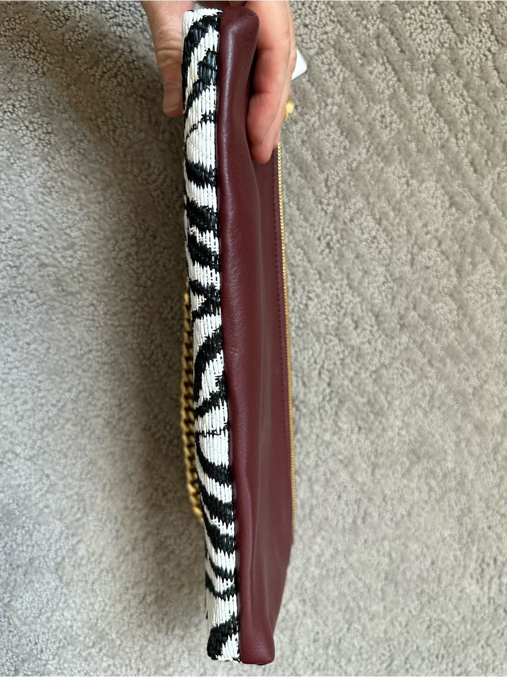 Hammitt Invitation Clutch Zebra Raffia Oxblood Leather Gold Chain New With Tags - Picture 12 of 15
